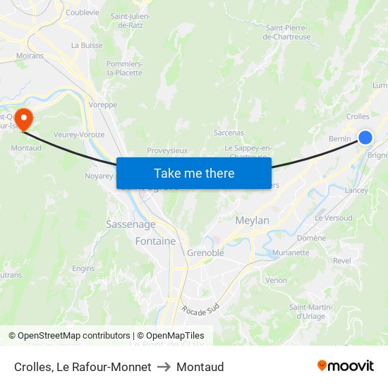 Crolles, Le Rafour-Monnet to Montaud map