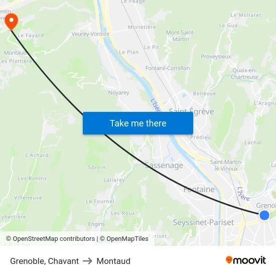 Grenoble, Chavant to Montaud map