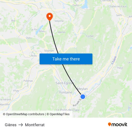 Gières to Montferrat map