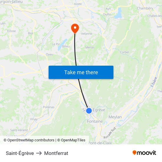 Saint-Égrève to Montferrat map