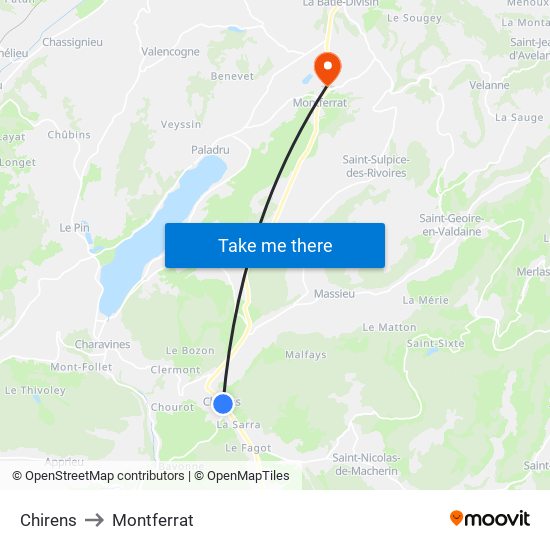 Chirens to Montferrat map