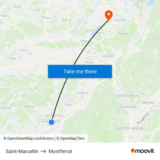 Saint-Marcellin to Montferrat map