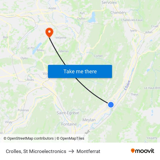 Crolles, St Microelectronics to Montferrat map