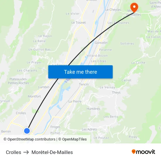 Crolles to Morêtel-De-Mailles map