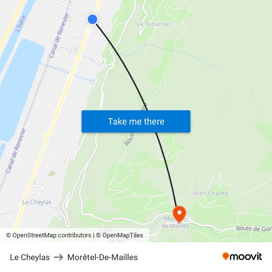 Le Cheylas to Morêtel-De-Mailles map