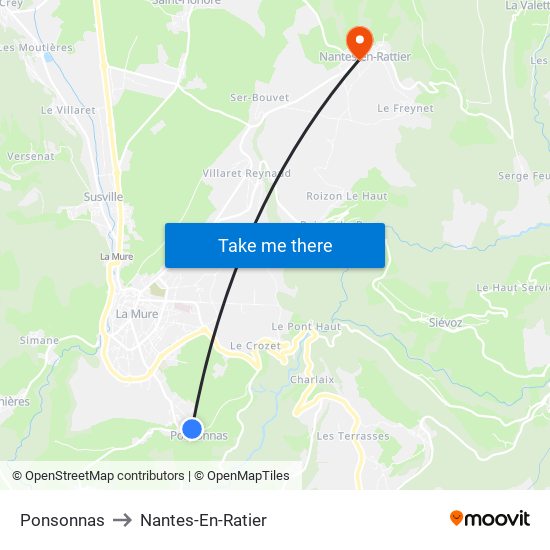 Ponsonnas to Nantes-En-Ratier map