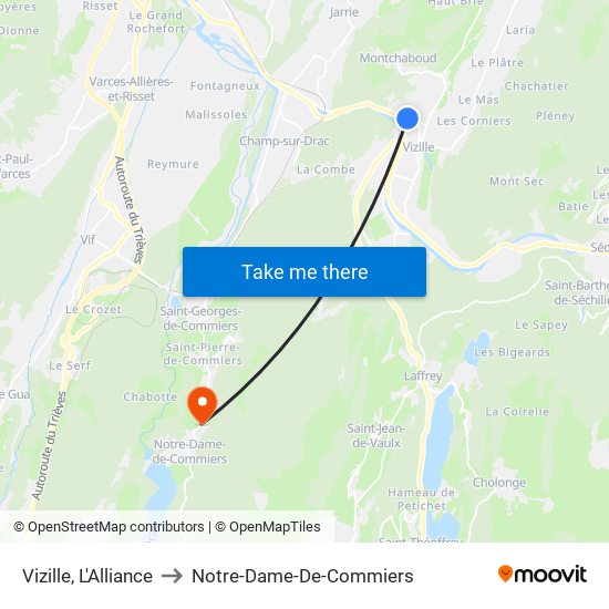 Vizille, L'Alliance to Notre-Dame-De-Commiers map