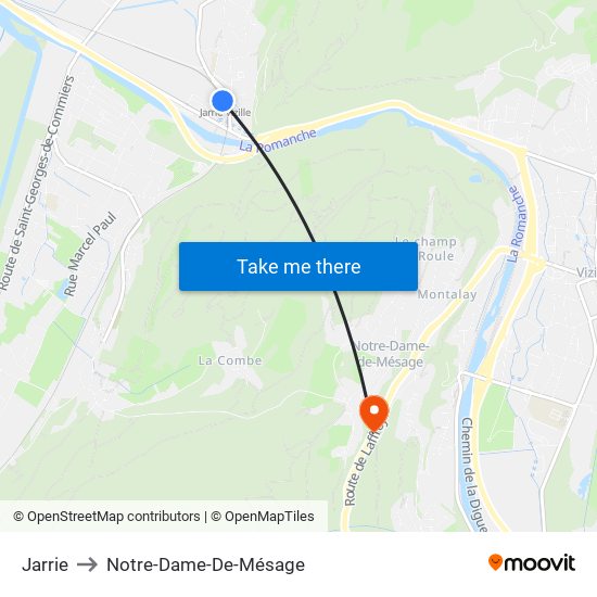 Jarrie to Notre-Dame-De-Mésage map