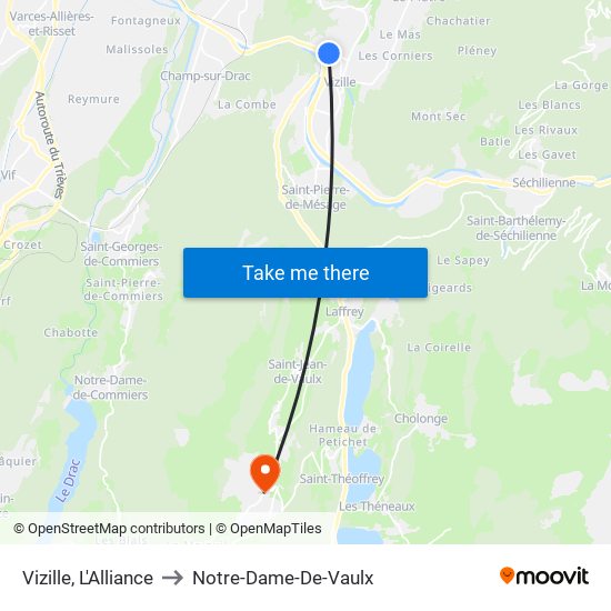 Vizille, L'Alliance to Notre-Dame-De-Vaulx map