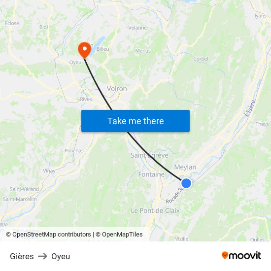 Gières to Oyeu map