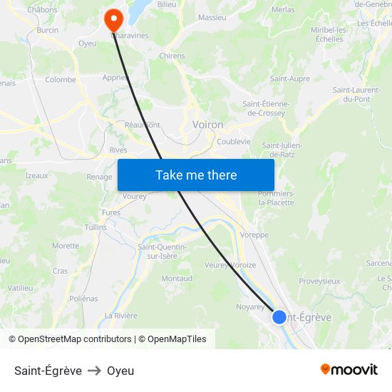 Saint-Égrève to Oyeu map
