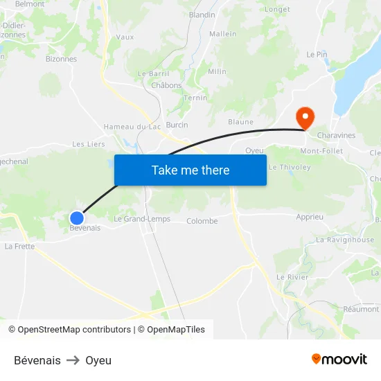 Bévenais to Oyeu map