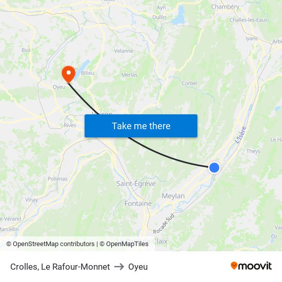 Crolles, Le Rafour-Monnet to Oyeu map