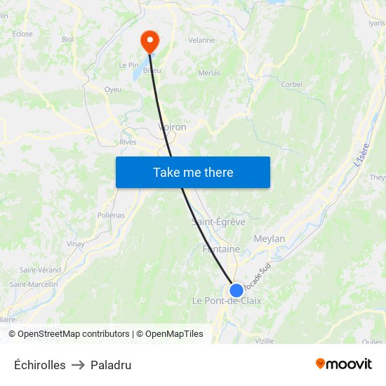 Échirolles to Paladru map