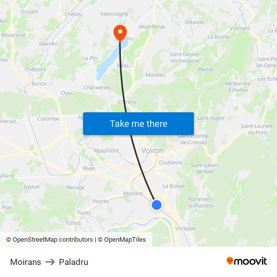 Moirans to Paladru map