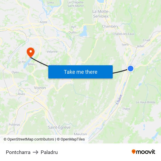 Pontcharra to Paladru map