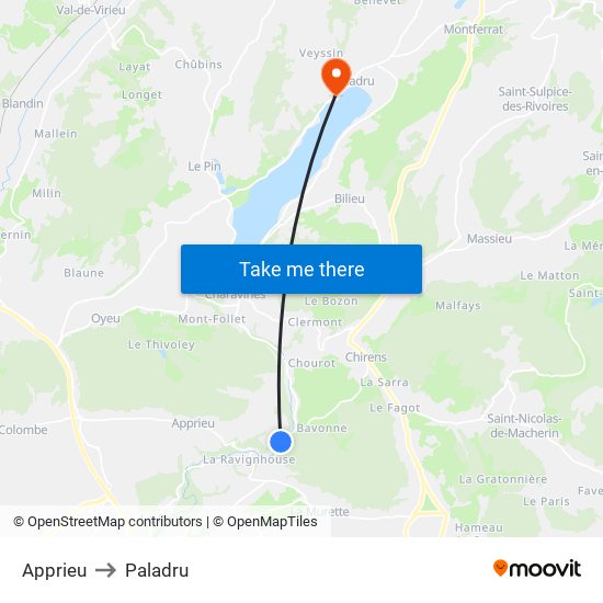Apprieu to Paladru map