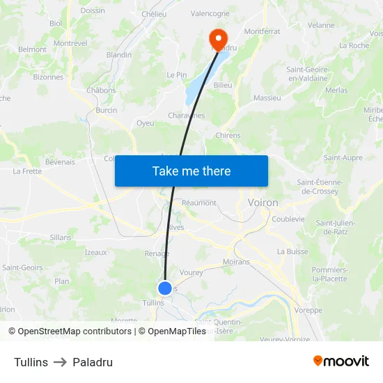 Tullins to Paladru map