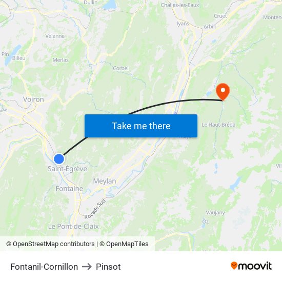 Fontanil-Cornillon to Pinsot map