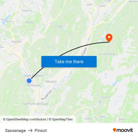 Sassenage to Pinsot map