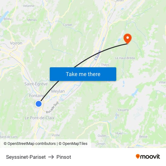 Seyssinet-Pariset to Pinsot map