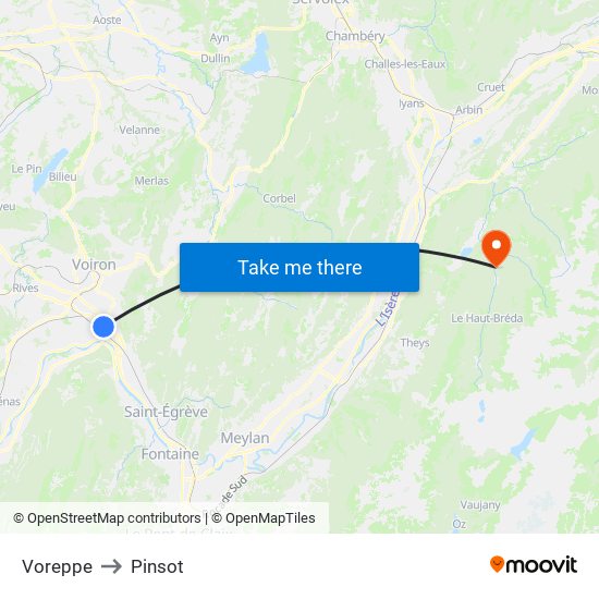 Voreppe to Pinsot map