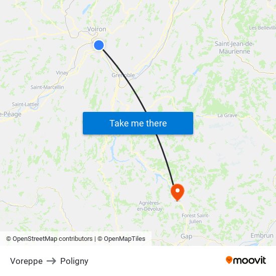 Voreppe to Poligny map