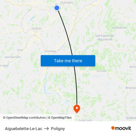 Aiguebelette-Le-Lac to Poligny map