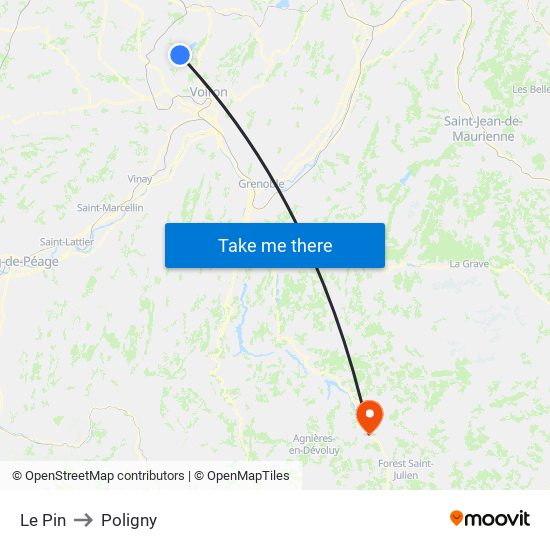 Le Pin to Poligny map