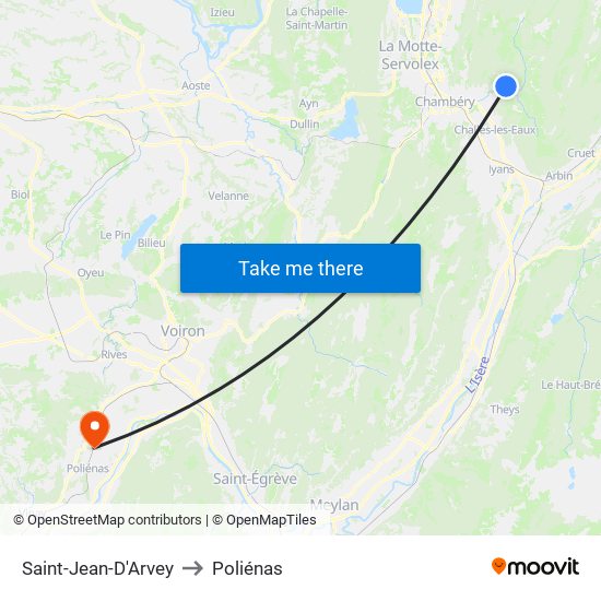 Saint-Jean-D'Arvey to Poliénas map