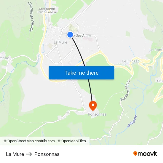 La Mure to Ponsonnas map