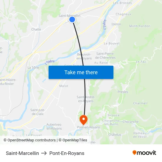 Saint-Marcellin to Pont-En-Royans map