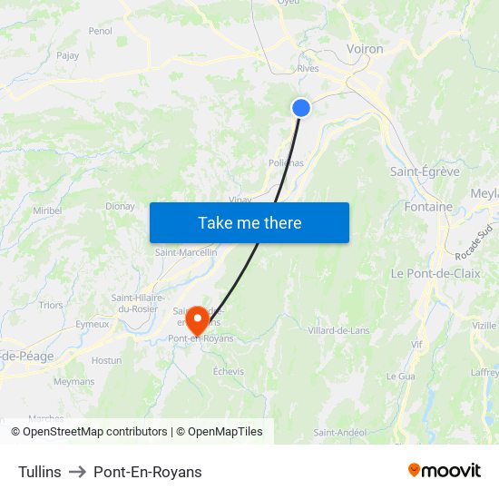 Tullins to Pont-En-Royans map