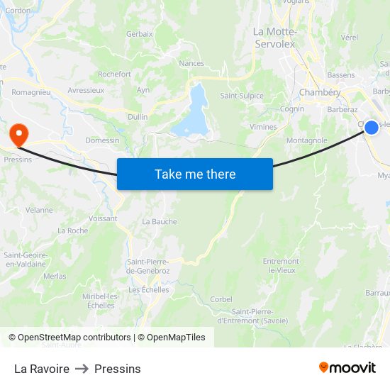 La Ravoire to Pressins map