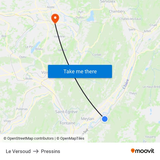 Le Versoud to Pressins map