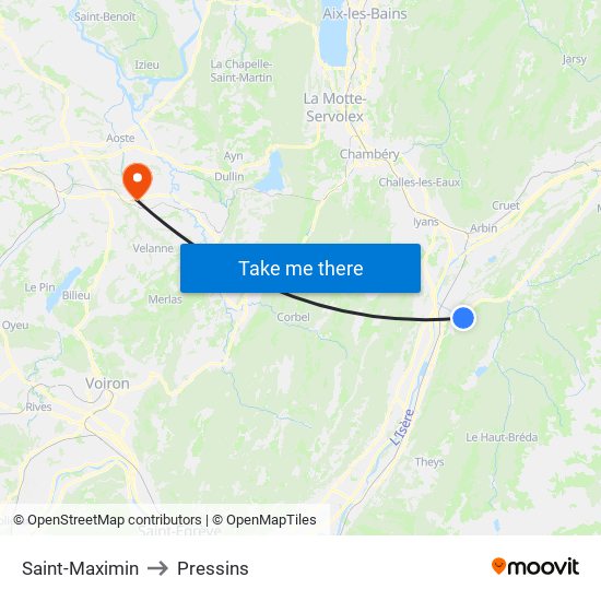 Saint-Maximin to Pressins map