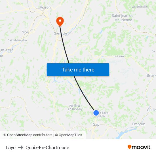 Laye to Quaix-En-Chartreuse map