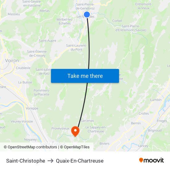 Saint-Christophe to Quaix-En-Chartreuse map