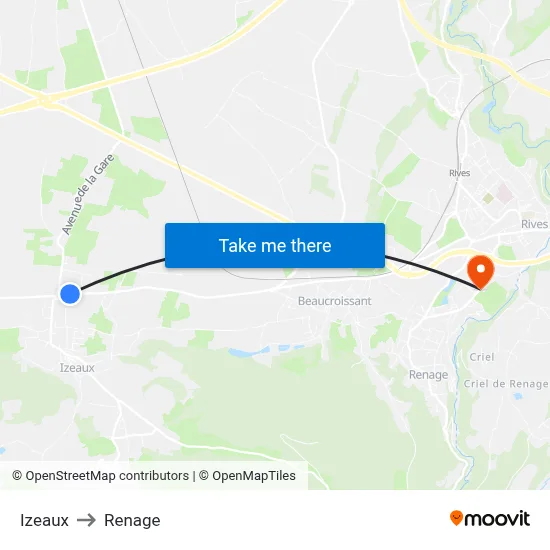 Izeaux to Renage map
