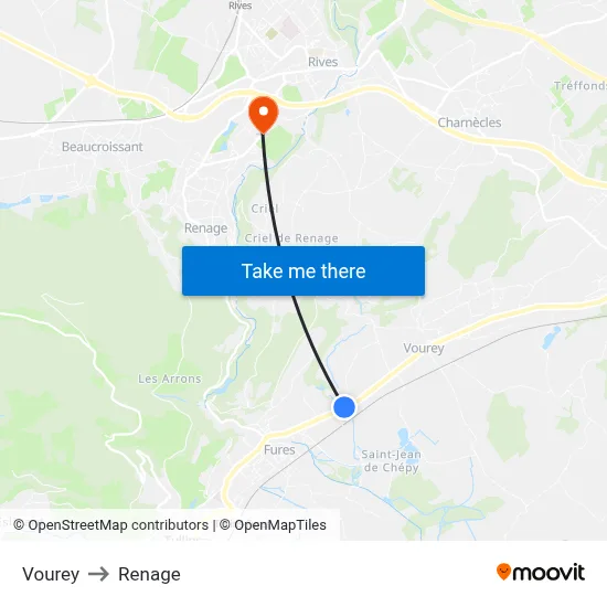 Vourey to Renage map