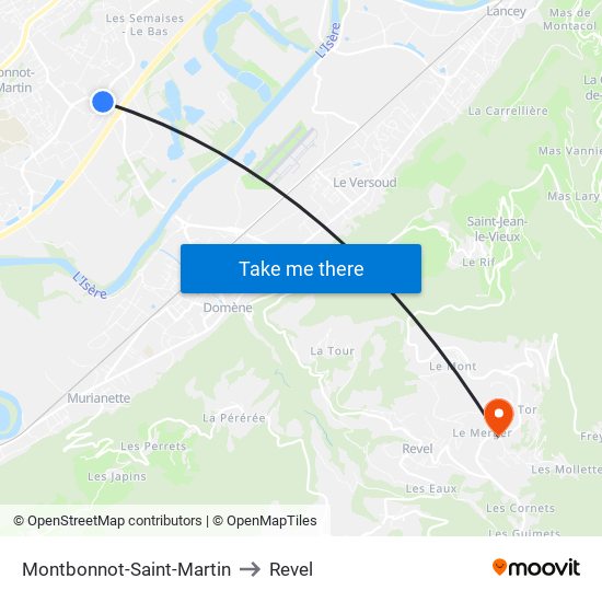Montbonnot-Saint-Martin to Revel map