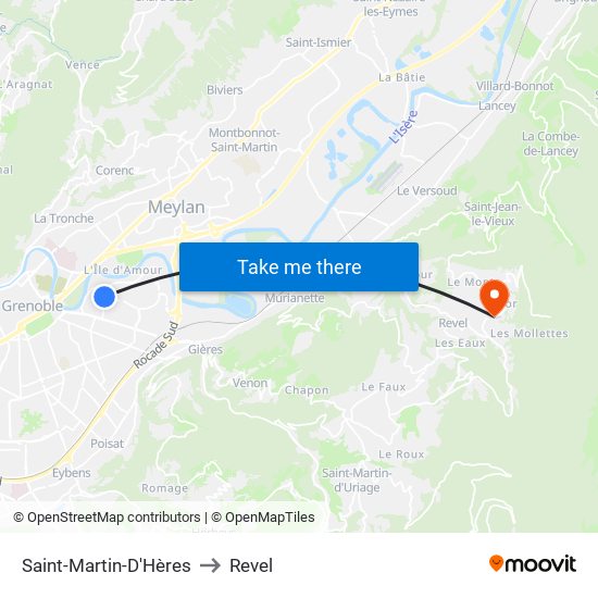 Saint-Martin-D'Hères to Revel map