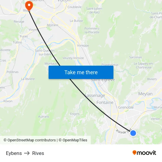 Eybens to Rives map