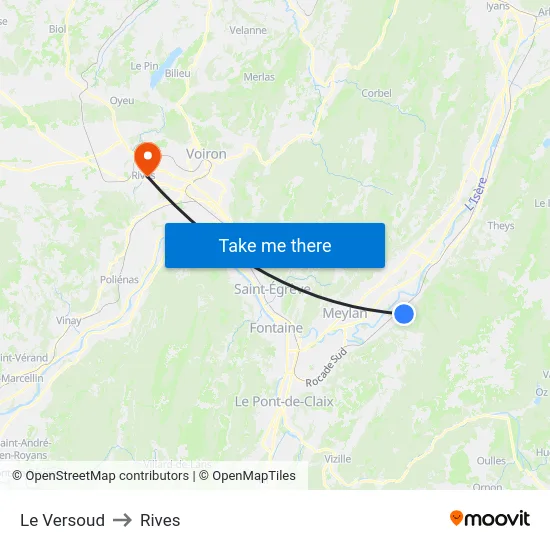 Le Versoud to Rives map