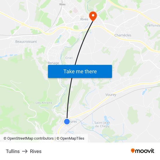 Tullins to Rives map