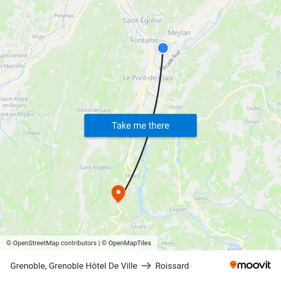 Grenoble, Grenoble Hôtel De Ville to Roissard map