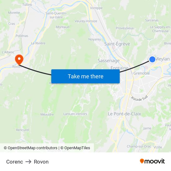 Corenc to Rovon map