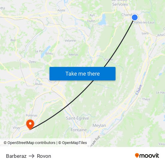 Barberaz to Rovon map