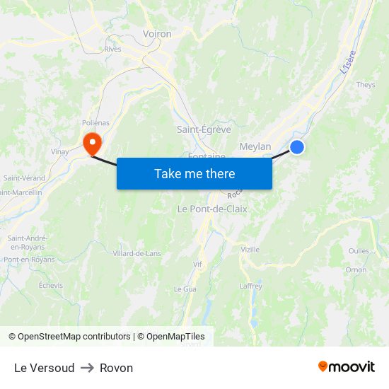 Le Versoud to Rovon map