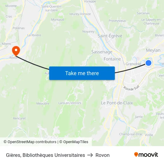 Gières, Bibliothèques Universitaires to Rovon map